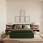 Letto matrimoniale Armonia, velluto a coste Verde foresta, 160x195