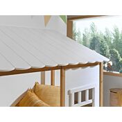 Letto montessoriano casetta con finestre, bianco laccato e rovere