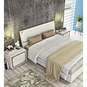Letto matrimoniale contenitore con testiera olmo bianco e ecopelle bianca, made in Italy
