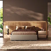 Letto matrimoniale con testiera cannettata Cadiz, giroletto velluto Beige