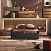 Letto matrimoniale con testiera cannettata Mercure, giroletto velluto Fumo