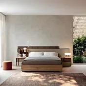 Letto contenitore matrimoniale, Cannettato, Oro e Noce biondo