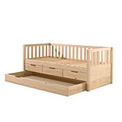 Divano letto pino massello con secondo estraibile e 3 cassetti, disponibile in due colorazioni