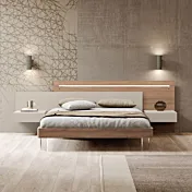 Letto matrimoniale con testata doppia, Sequoia Honey e Corda, L.240 H.96 P.204
