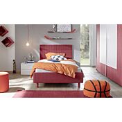 Letto Square singolo, rosso in tessuto imbottito 90x200 testiera riquadrata 