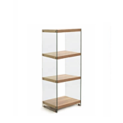 Libreria stile urban 4 ripiani e fianchi in vetro, finitura Rovere