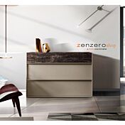 Set Bali con comò e coppia di comodini in finitura  Visone e Legno bruciato