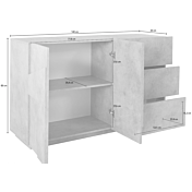 Madia moderna con 3 cassetti e 2 ante con disegno geometrico in Beton