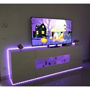 Conveniente e spaziosa Credenza Madia onda a 2 ante 4 cassetti, finitura bianco lucido