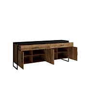 Credenza 4 ante 2 cassetti legno invecchiato e metallo nero 