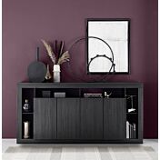 Sala economica Made in Italy composta da colonna libreria, tavolo l.137 allungabile, credenza 4 ante nero frassinato