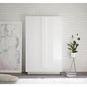 Soggiorno bianco lucido con tavolo, credenza e colonna