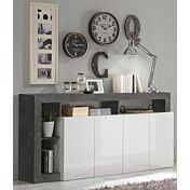 Soggiorno moderno completo in finitura bianco laccato lucido e ossido