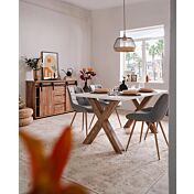 Tavolo moderno Tromso con gambe ad x  in finitura Rovere anticato e bianco 