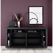 Sala economica Made in Italy composta da colonna libreria, tavolo l.137 allungabile, credenza 4 ante nero frassinato