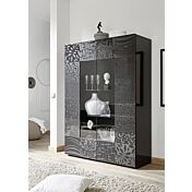 Sala completa di tavolo, madia e vetrina, grigio serigrafato