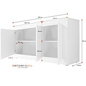 Credenza Moderna, Madia Bianca Lucida con 3 ante in finitura Pero
