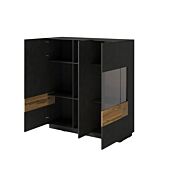 Vetrina a 3 ante, moderna bianco lucido e rovere naturale