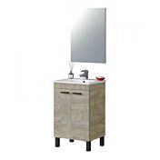 Mobile sottolavabo con due ante e uno specchio, finitura rovere alaska