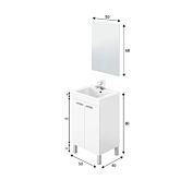 Mobile bagno salvaspazio a terra, finitura bianco lucido con specchio