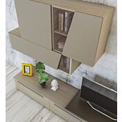 Parete attrezzata moderna, Olmo perla, Visone, Bianco seta e Fango,  Made in Italy