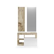 Ingresso composto da una panca, un pannello porta abiti e uno specchio Bianco lucido e Pero