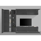 Elegante Parete attrezzata di design con vetrina L.280 cm, finitura Antracite lucido
