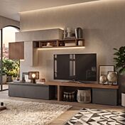 Parete Attrezzata Moderna 280x40x202 h cm, Mercure cannettato, Argilla e Lava, collezione Logica