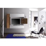 Parete attrezzata moderna di design, Noce Dark, Mercure e laccato bianco - 196x169 cm