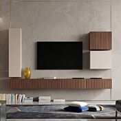 Parete attrezzata moderna in finitura Cashmere e Cannettato Mercure