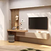 Parete attrezzata sospesa con boiserie, Cashmere e Cadiz cannettato