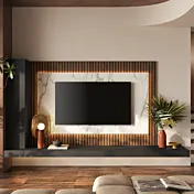 Parete attrezzata con pannello tv Marmo bianco, Lava e Mercure cannettato