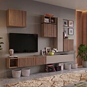 Parete attrezzata, moderna e di design, Mercure cannettato e Cashmere