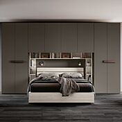 Armadio a ponte, 8 ante, Grigio cenere con maniglie cannettate grigie