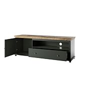 Porta TV composto da 1 anta e 1 cassetto, verde scuro e quercia