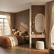 Postazione trucco con boiserie, mensole e cassetto, Mercure cannettato e Cashmere