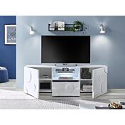 Porta TV cerchio 2 ante 1 cassetto, finitura bianco lucido, design moderno