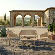 Salottino da esterno con poltrone, divanetto e tavolino, Beige