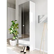 Scarpiera con 2 ante a specchio, 63x186x35 h cm, Bianco lucido