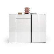 Scarpiera moderna bianca lucida, 4 ante 1 cassetto, prof. 34 cm.