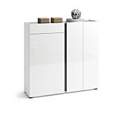 Scarpiera moderna bianca lucida, 3 ante 1 cassetto, prof. 34 cm.