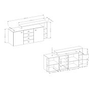  Credenza multiuso 2 ante e 4 cassetti, noce e antracite spatolato