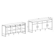 Credenza 4 ante 2 cassetti legno invecchiato e metallo nero 