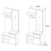 Mobile da ingresso con appendiabiti e specchio, Bianco opaco 