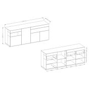 Credenza moderna antracite e rovere naturale, 4 ante e 2 cassetti 