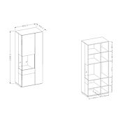 Vetrina di design, colonna a 2 ante, antracite e rovere naturale