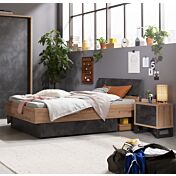 Letto una piazza e mezza  Industry con testata ricurva in finitura Rovere e Grigio smoke