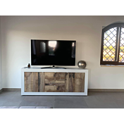 Credenza con ante e cassetti pero, struttura Bianca