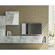 Parete attrezzata Bianco Frassinato con frontali in finitura Cemento, Made in Italy