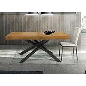 Tavolo di design allungabile con piano rovere nodato, gambe in metallo L.160